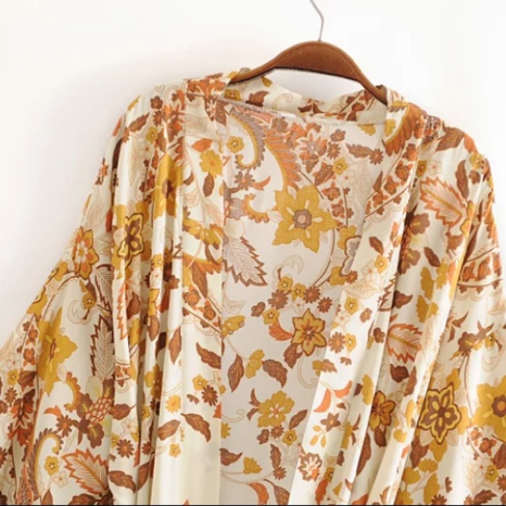 Retro Boho 70’s Style Vintage Floral Kimono Duster - Picture 3 of 6
